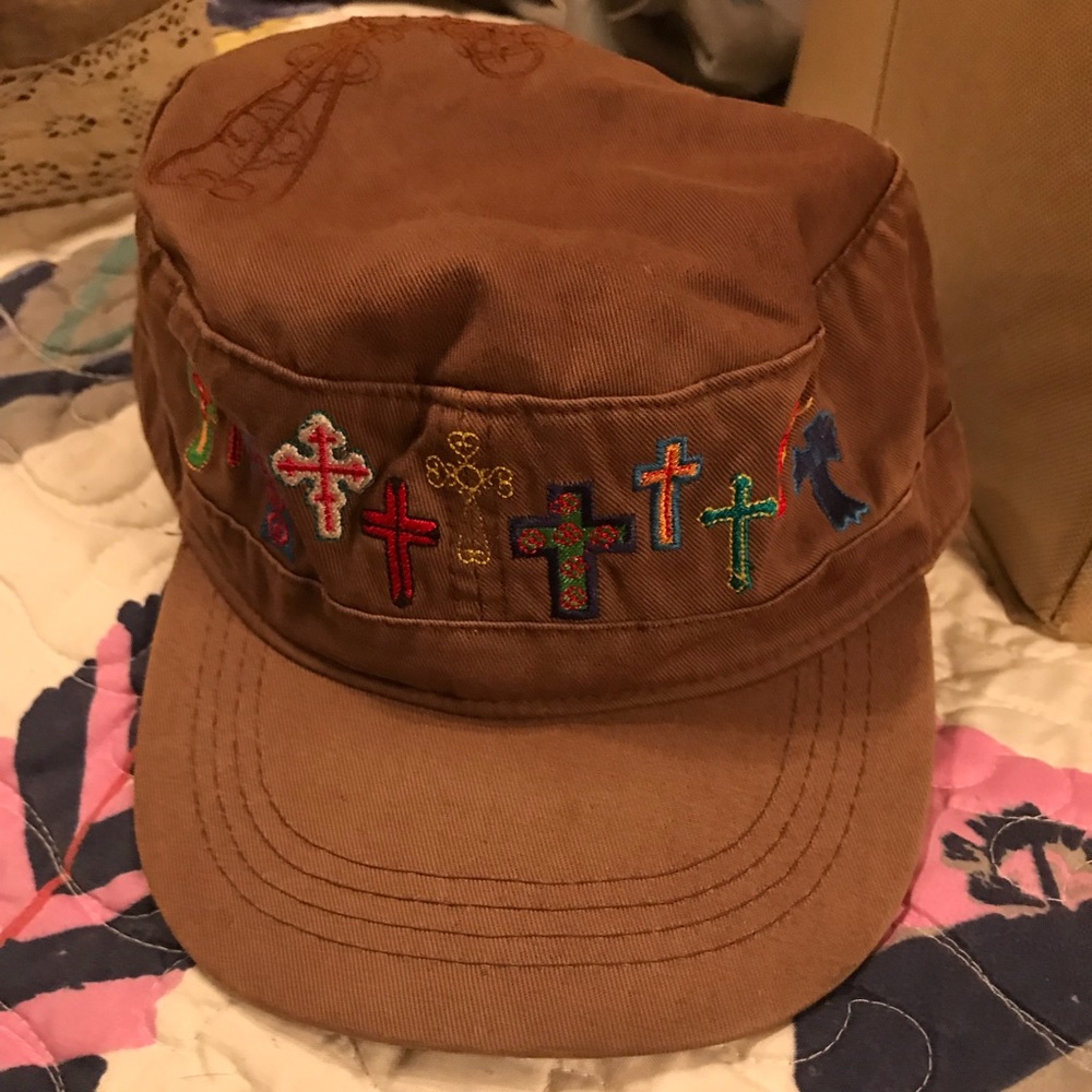 Brown military style baseball cap. Gently worn.
